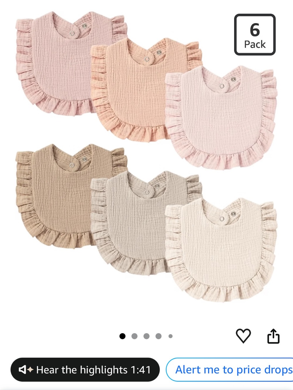 Set of 6 muslin bibs / burp cloths